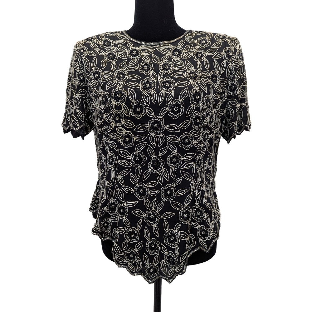 Vintage Floral Silk Beaded Top